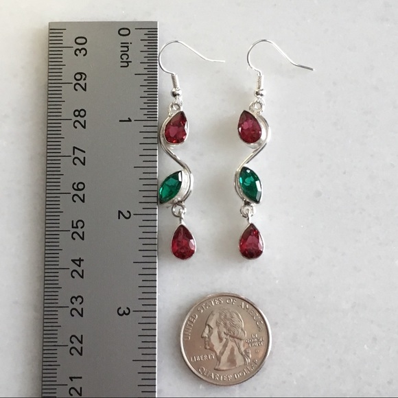 New Sim Pink Kunzite & Chrome Diopside Crystal Hook Earrings - Picture 5 of 8